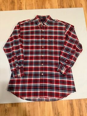 Lucchese 1883 Tartan Plaid Shirt Mens Red Blue Western Cowboy Button Down-Medium